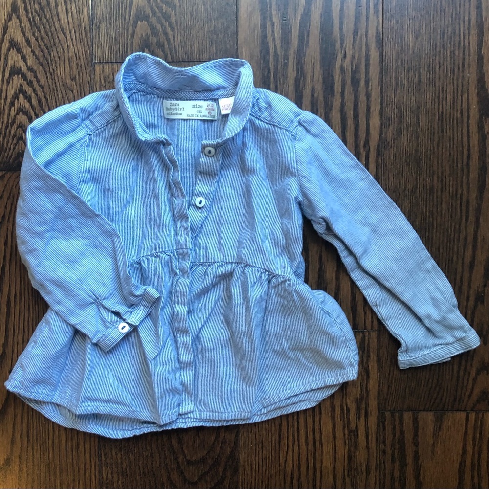 Zara Baby Girl Thin Blue Stripe Peplum Shirt